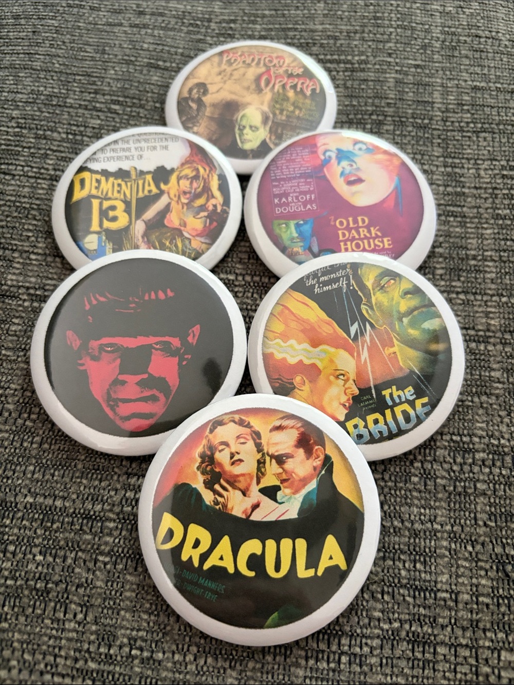 Vintage Horror Movie Button Set - Mixed Poster Art